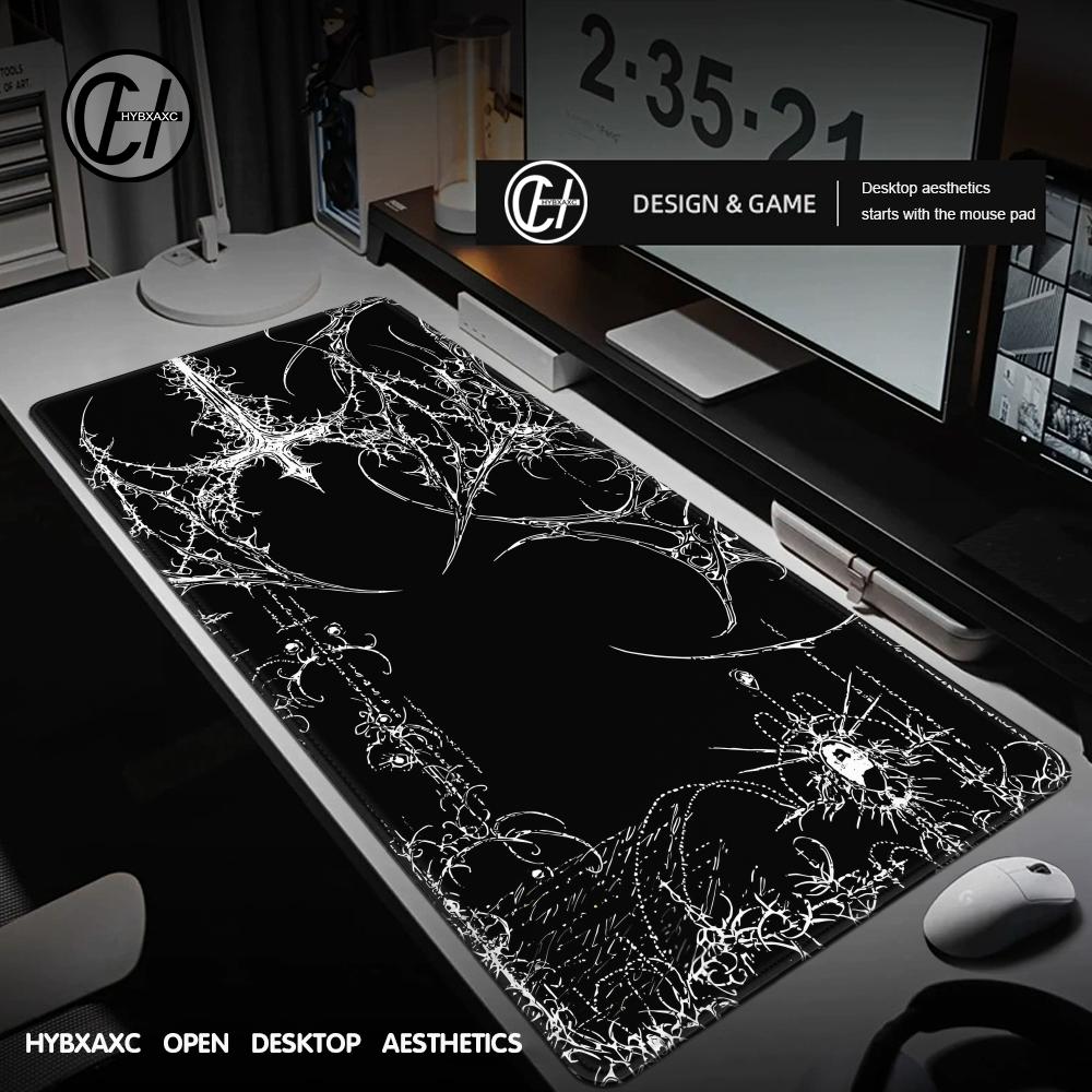 Desk Setup Black - سجادة مكتب سايبرسيجيليزم سوداء وبيضاء بتصميم