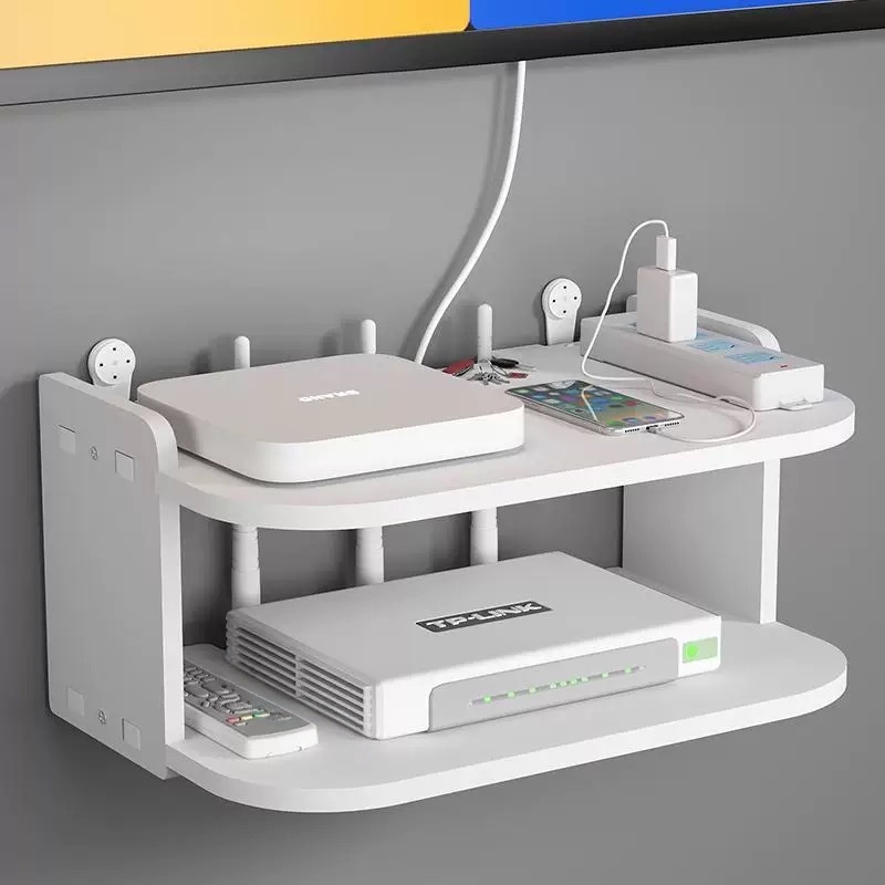 Desk Setup With Tv - رف منظم للراوتر والكابلات يثبت على