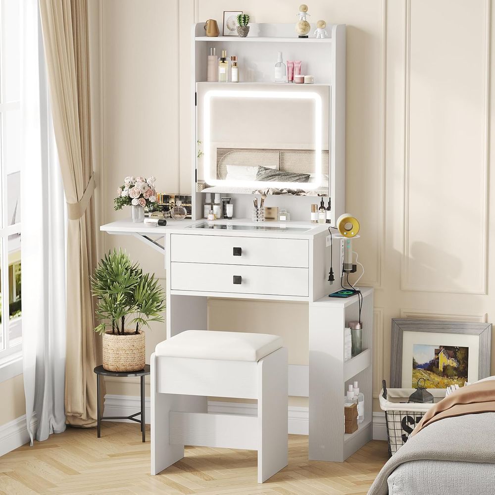 Desk Setup In Small Bedroom - طاولة مكياج صغيرة من Vabches مع
