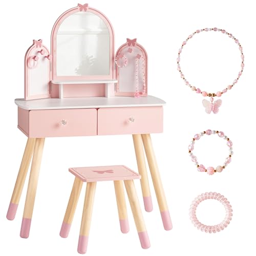 Desk Setup In Small Bedroom - طاولة تجميل وردية للأطفال مع مرآة