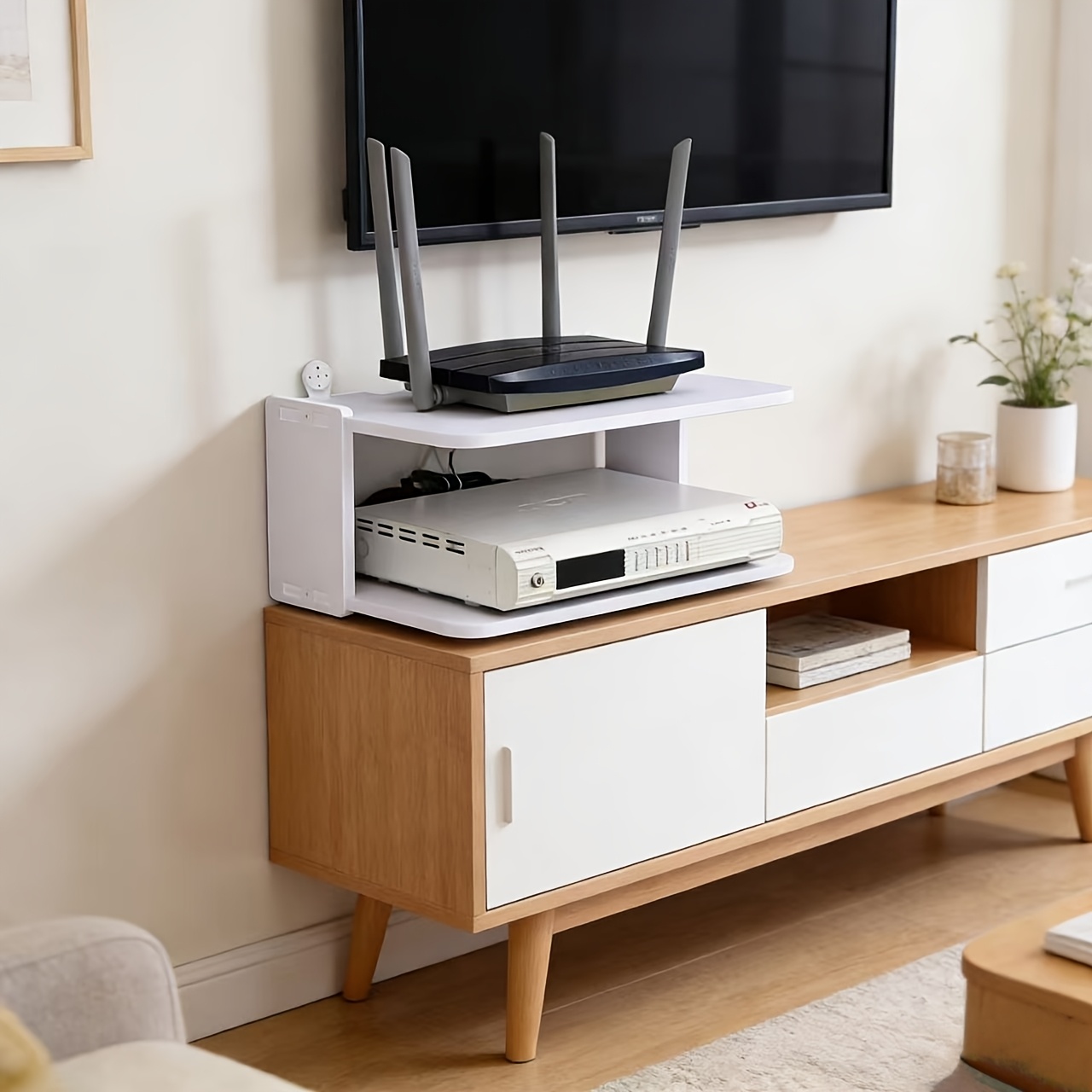 رف منظم للراوتر والكابلات يثبت - مراجعة Desk Setup With Tv وسعره