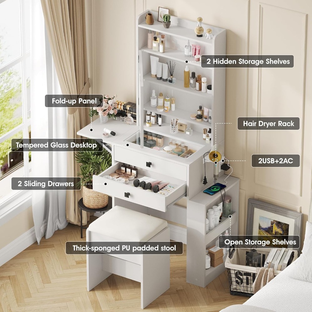 طاولة مكياج صغيرة مع مرآة مضاء - مراجعة Desk Setup In Small Bedroom وسعره