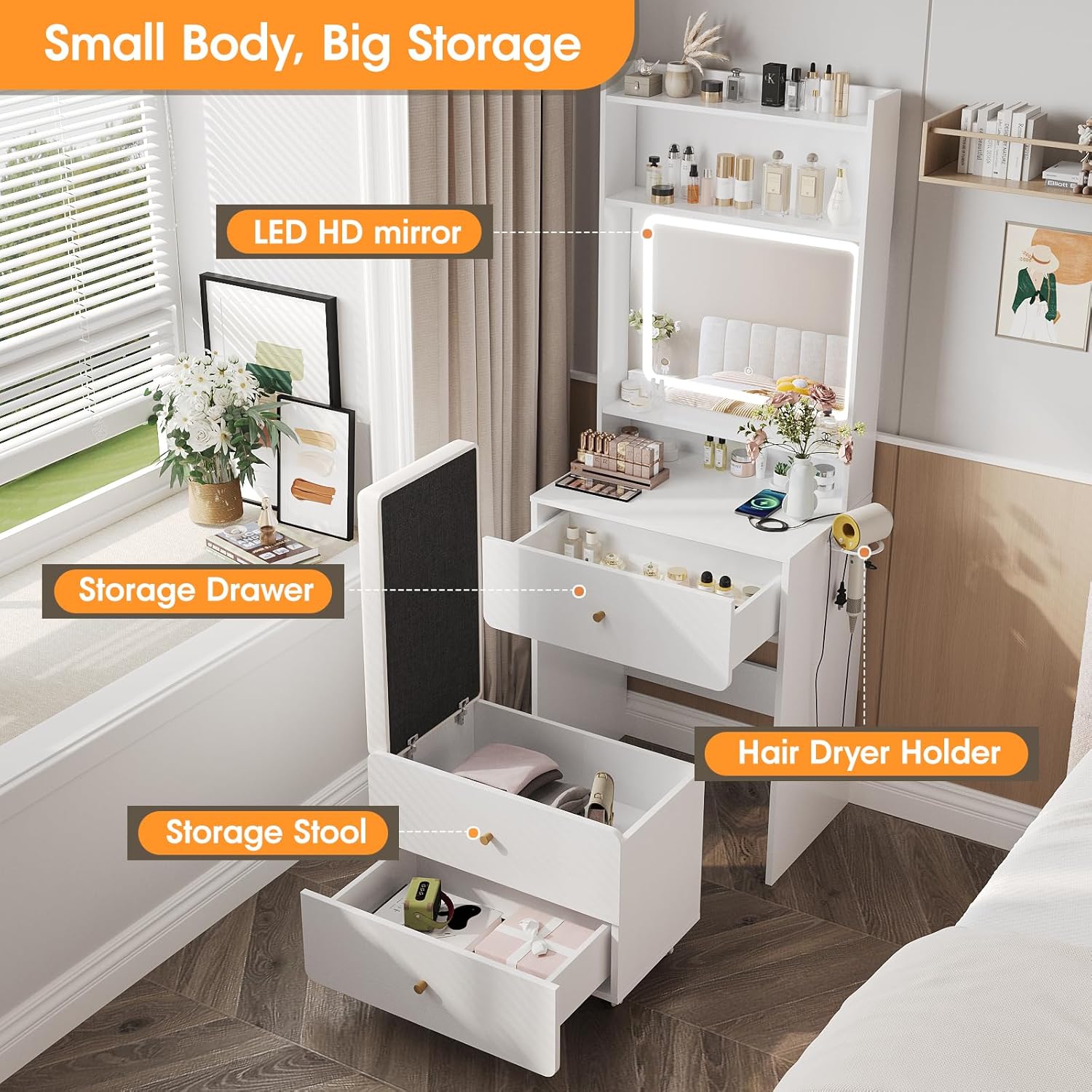 طاولة مكياج مع مرآة وإضاءة، طا - مراجعة Desk Setup In Small Bedroom وسعره
