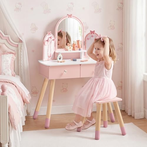 طاولة تجميل وردية للأطفال مع م - مراجعة Desk Setup In Small Bedroom وسعره